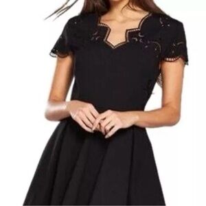 Ted Baker Saloane Embroidered Skater A Line Short Sleeve  Dress Black  0 /XS